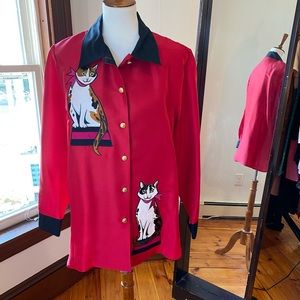 Bob Makie Wearable Art Cat Blouse Red size large